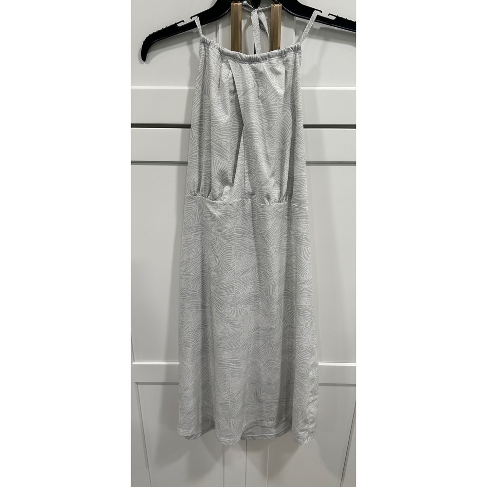 Columbia PFG Freezer Dress Womens Medium Grey‎ White Palm Print Halter Sun Dress